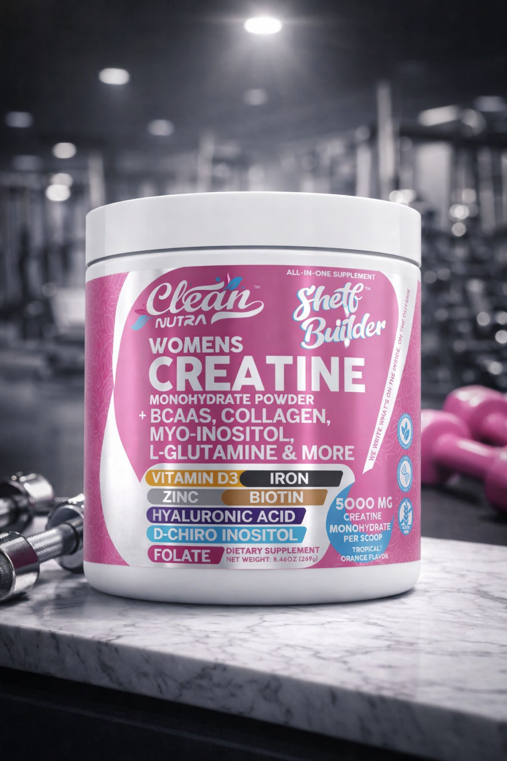 CREATINA PARA MUJERES 5000MG + COLÁGENO, BCAA Y BIOTINA