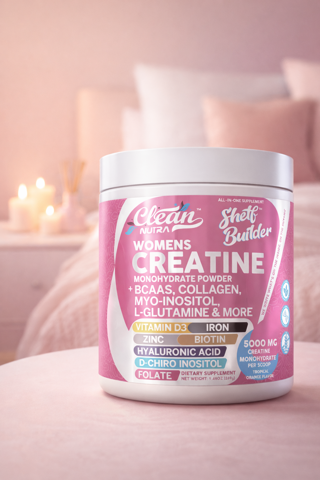 CREATINA PARA MUJERES 5000MG + COLÁGENO, BCAA Y BIOTINA