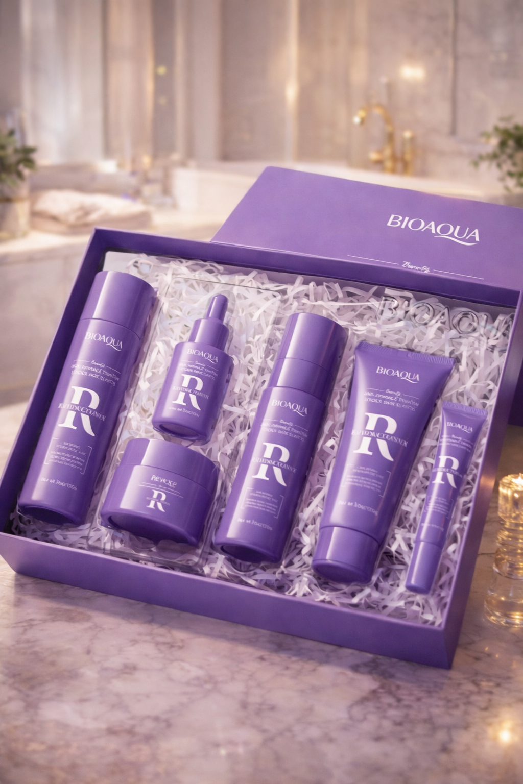 KIT RETINOL ANTIEDAD BIOAQUA – CAJA DE LUJO | RUTINA FACIAL COMPLETA 6 PASOS