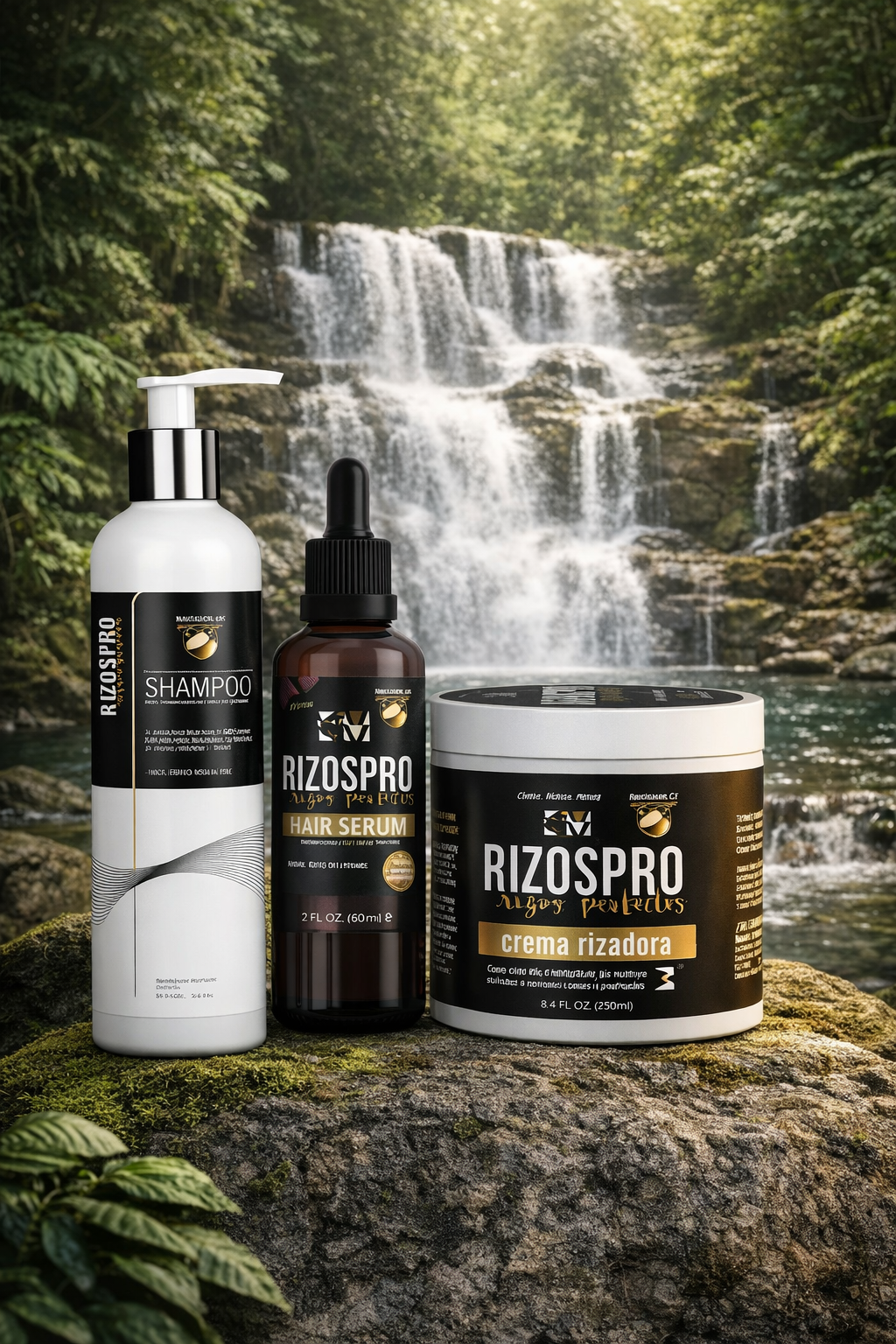 Kit Rizos Pro para Cabello Rizado – Shampoo + Crema Rizadora + Óleo Capilar.